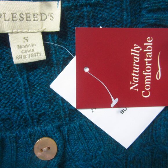 New Appleseeds Womens S Heather Teal Blue Purple Wool Long Sleeve Cable Cardigan - Picture 5 of 10